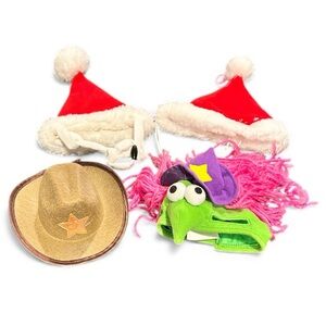 Lot of 4 Small Dog Hats Two Santa Once Cowboy One Halloween Witch VGC